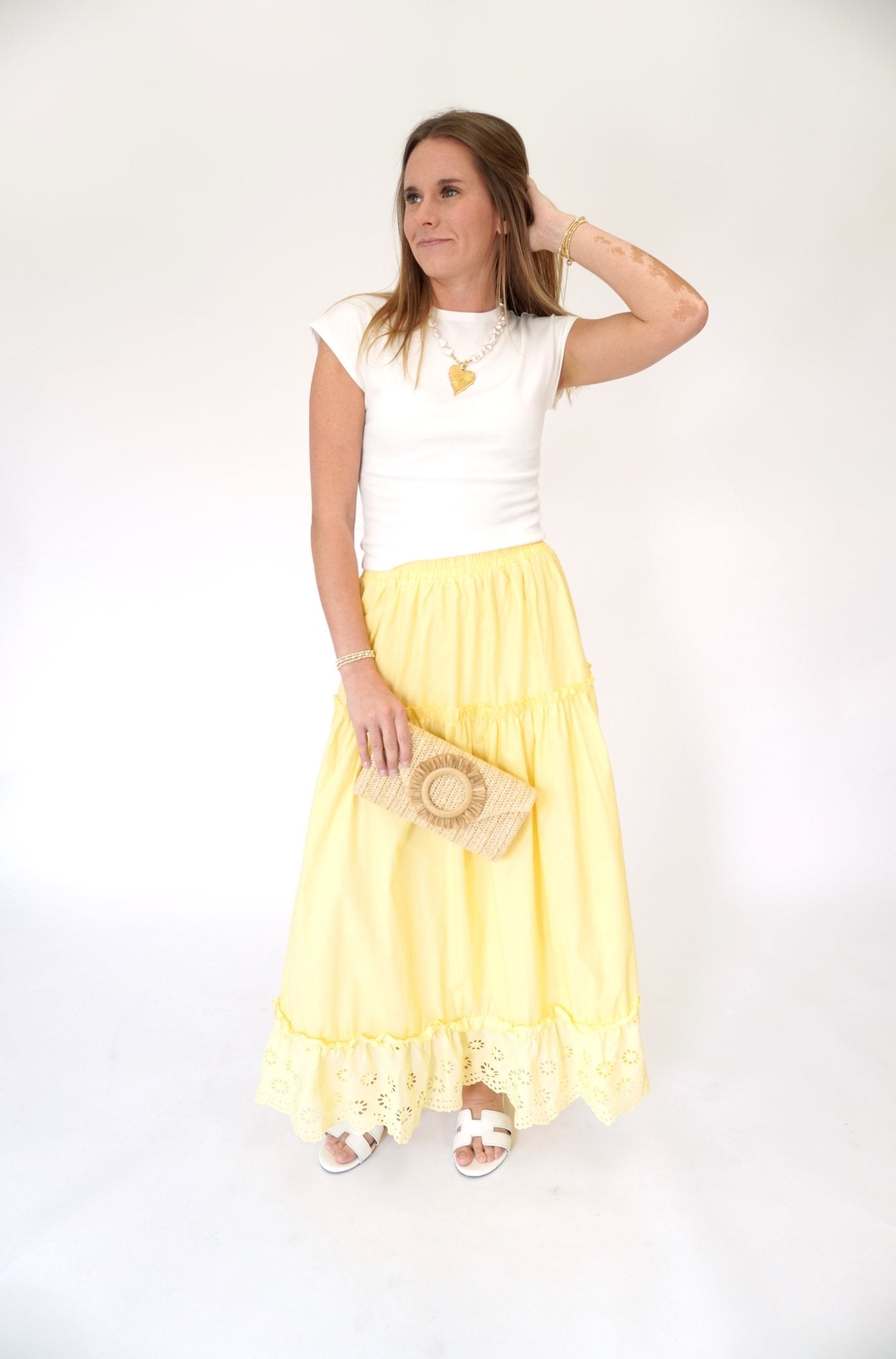 Sun - Drenched Tiered Eyelet Maxi Skirt in Yellow - Anderson Ave boutique