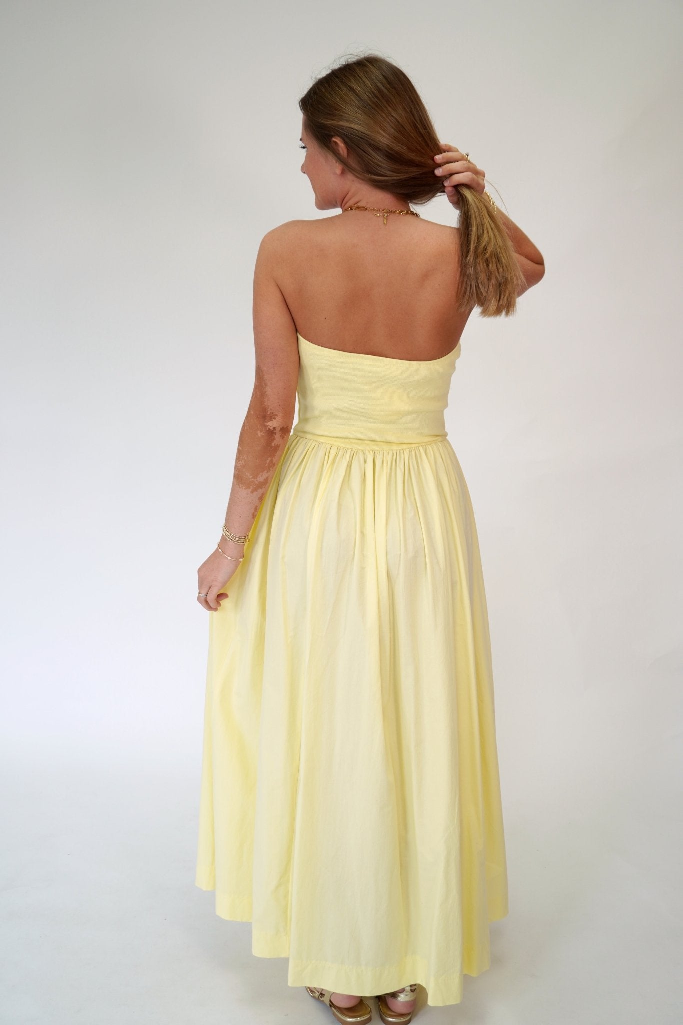Sunny Day Strapless Ribbed Cotton Midi Dress - Butter yellow - Anderson Ave boutique