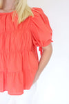 Sunset Breeze Tiered Babydoll Top - Coral Orange - Anderson Ave boutique
