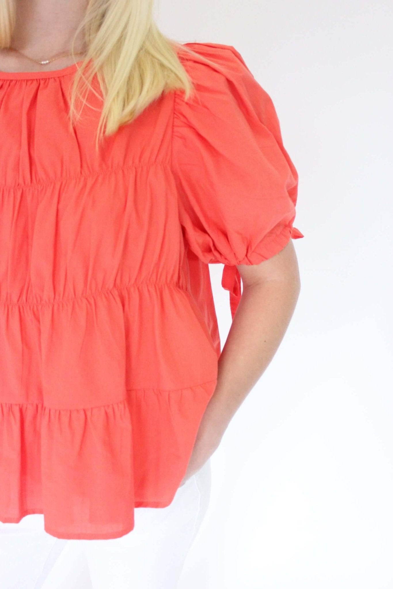 Sunset Breeze Tiered Babydoll Top - Coral Orange - Anderson Ave boutique