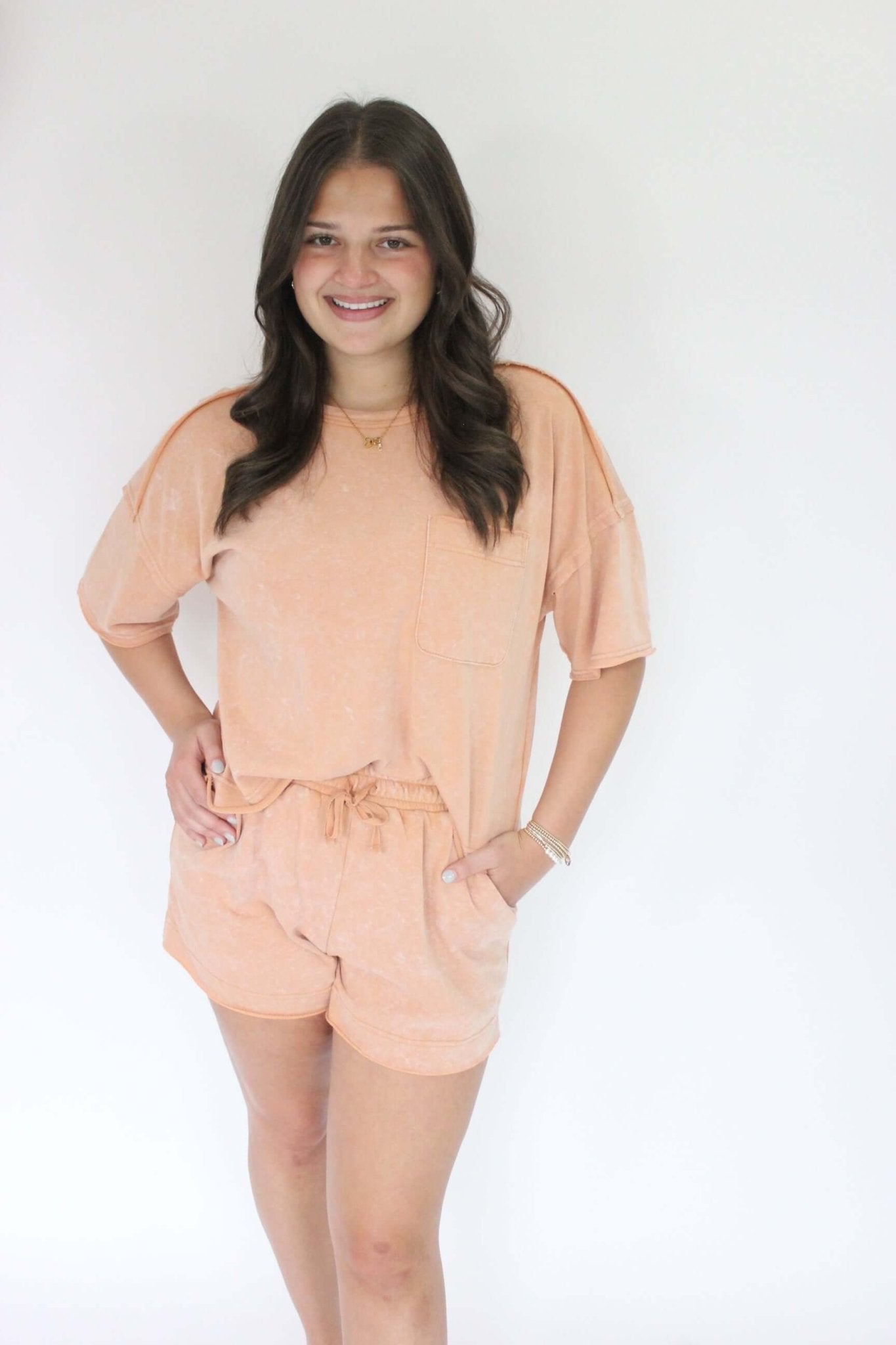 Sunset Glow Mineral - Washed Knit Set - Salmon - Anderson Ave boutique