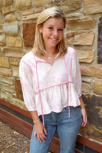 Sweet Blush Garden Peplum Top - Pink - Anderson Ave boutique