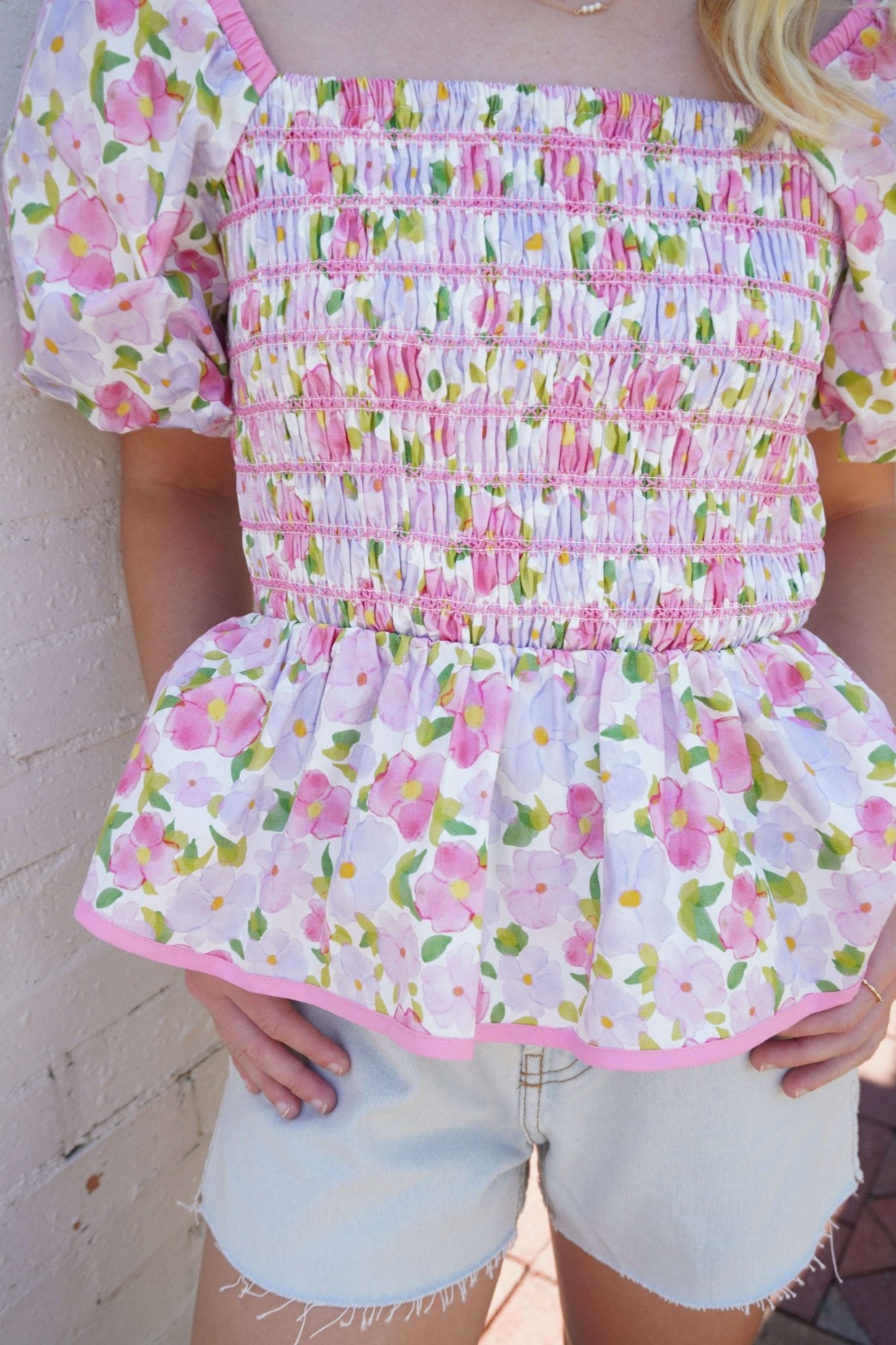 Sweet Magnolia Smocked Floral Peplum Top - Anderson Ave boutique