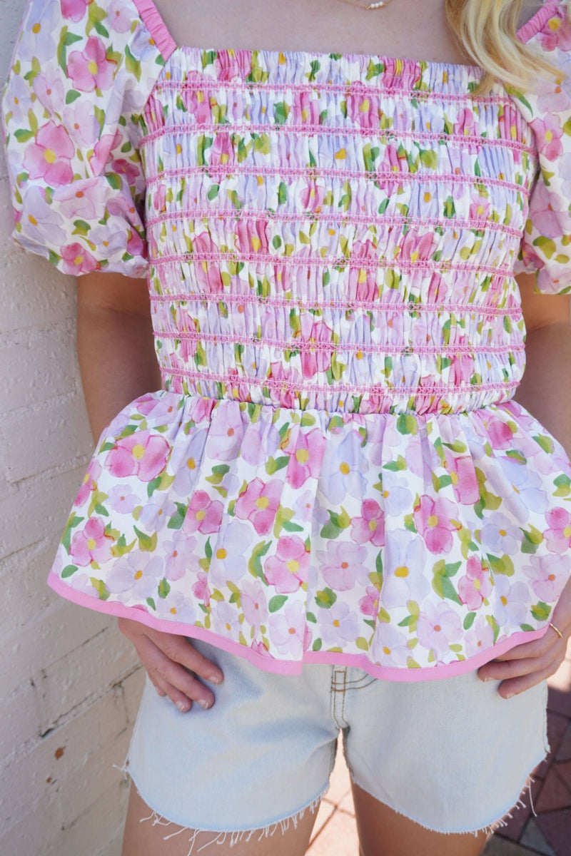 Sweet Magnolia Smocked Floral Peplum Top - Anderson Ave boutique
