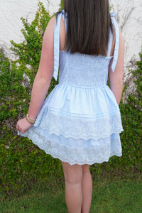 Sweet Serenity Lace Mini Dress – Light Blue - Anderson Ave boutique
