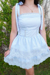Sweet Serenity Lace Mini Dress – Light Blue - Anderson Ave boutique