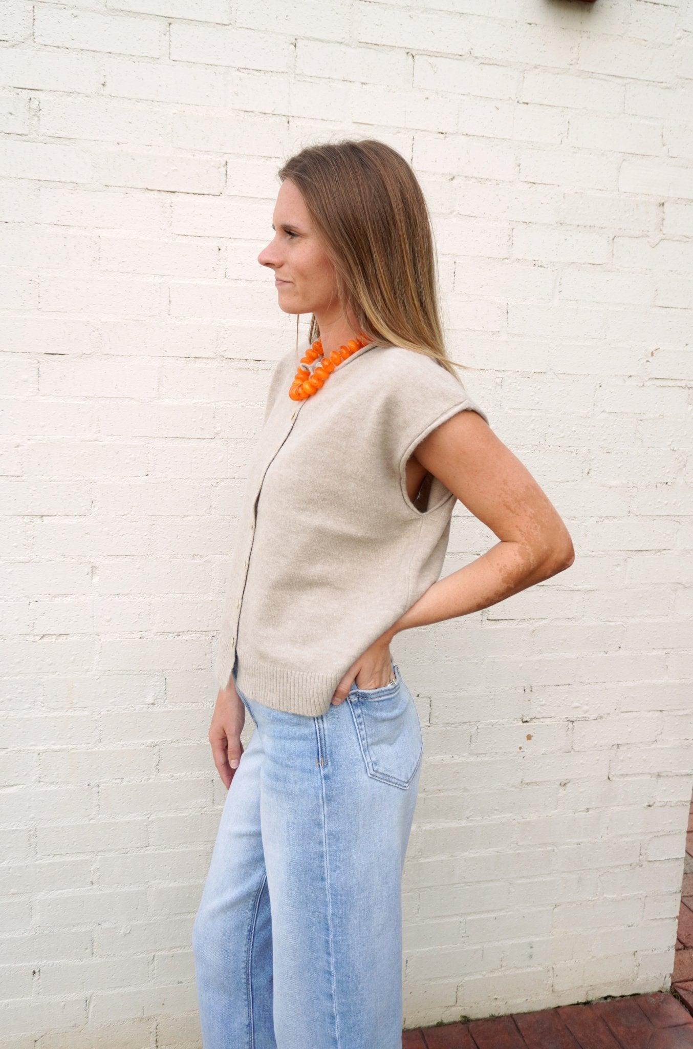 Taupe Button Front Sweater Vest - Anderson Ave boutique