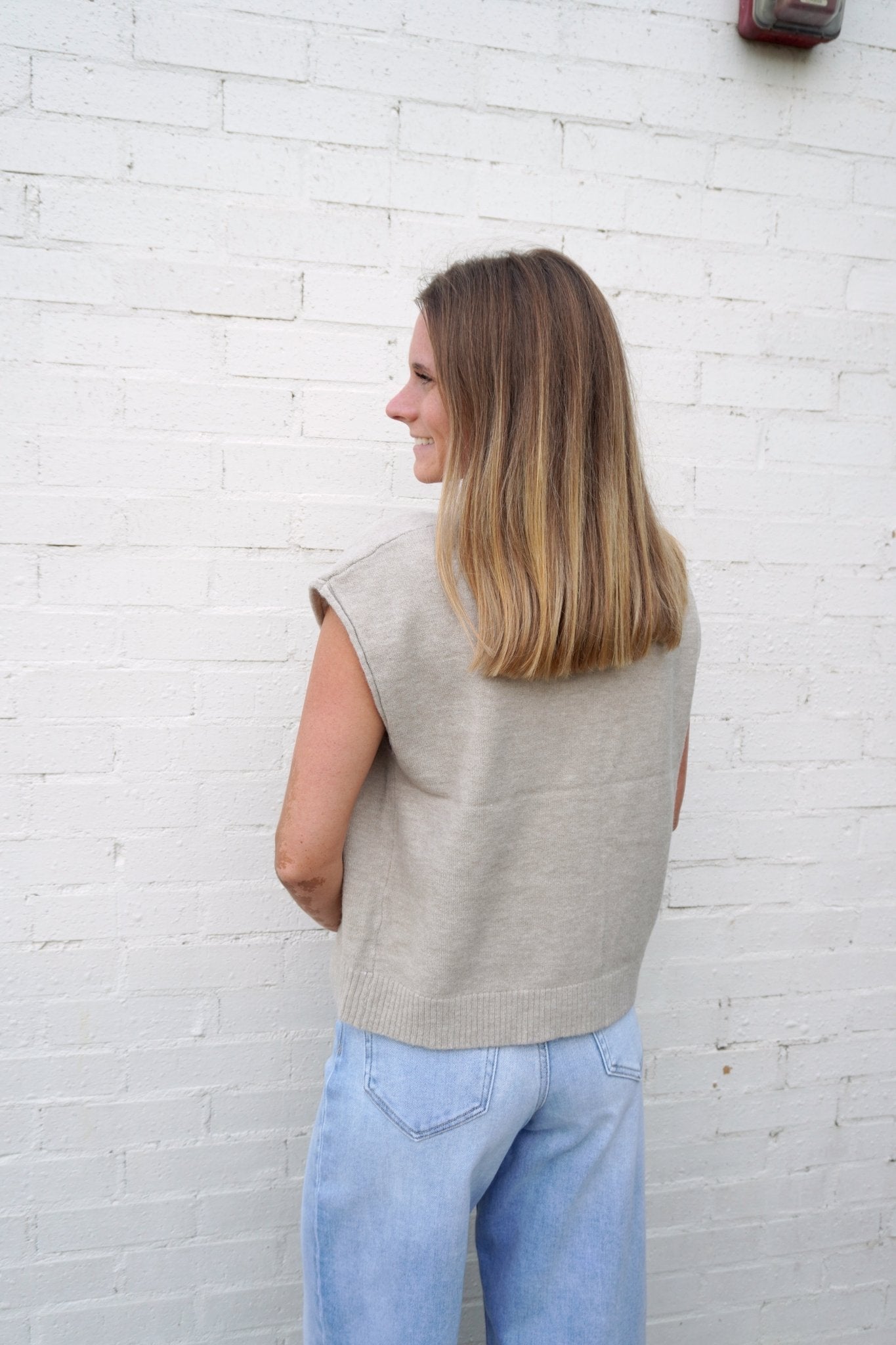 Taupe Button Front Sweater Vest - Anderson Ave boutique