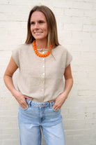 Taupe Button Front Sweater Vest - Anderson Ave boutique