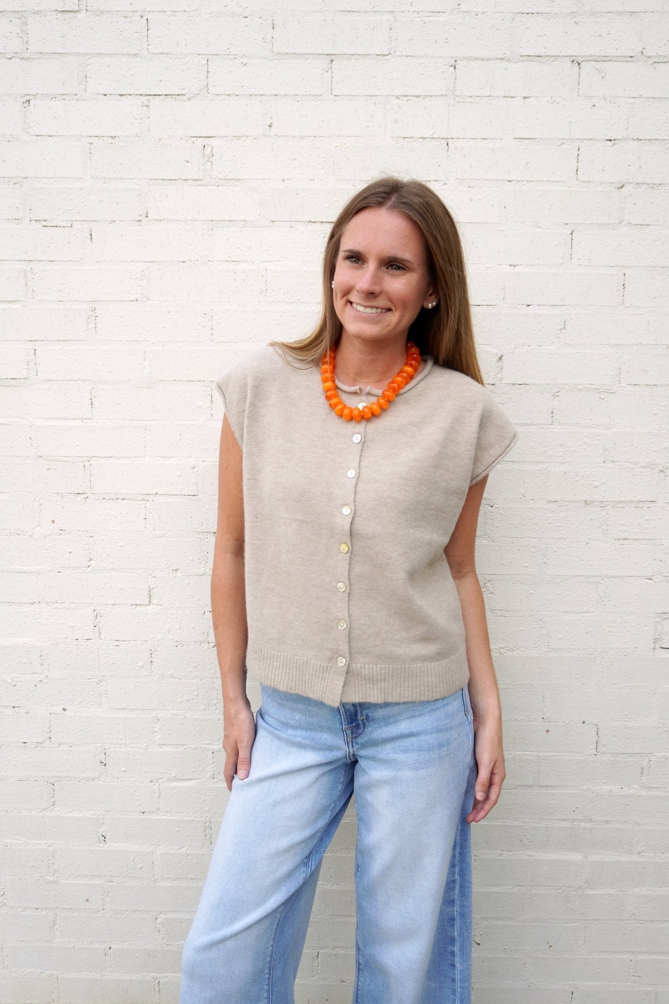 Taupe Button Front Sweater Vest - Anderson Ave boutique