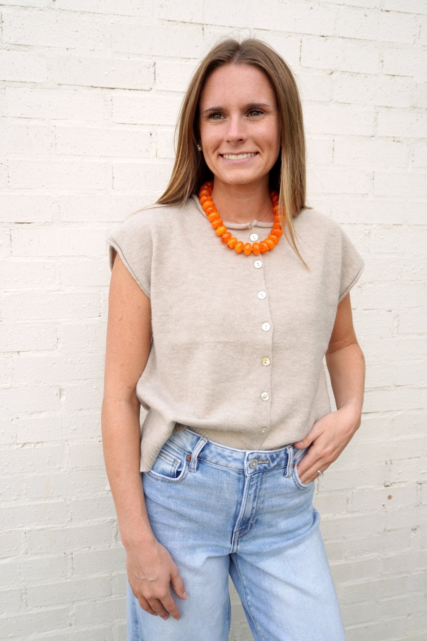 Taupe Button Front Sweater Vest - Anderson Ave boutique