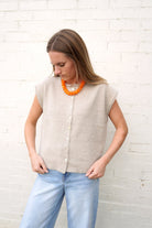 Taupe Button Front Sweater Vest - Anderson Ave boutique