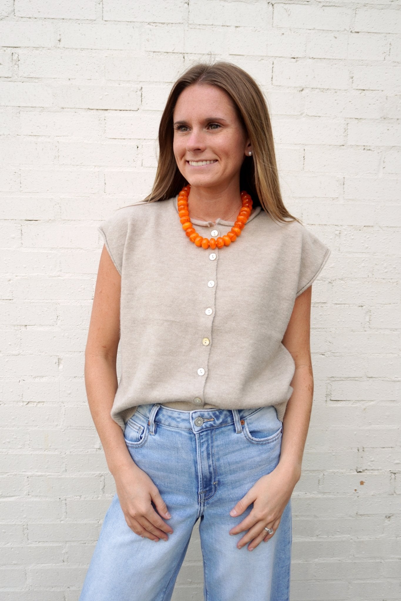 Taupe Button Front Sweater Vest - Anderson Ave boutique