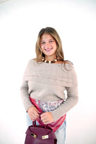 Taupe Off-Shoulder Sweater - Anderson Ave boutique