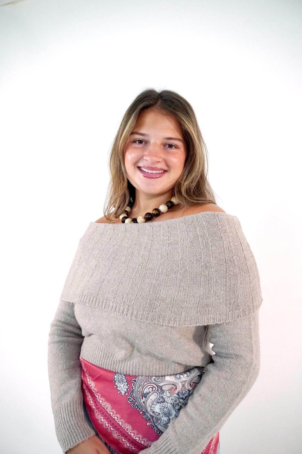 Taupe Off-Shoulder Sweater - Anderson Ave boutique
