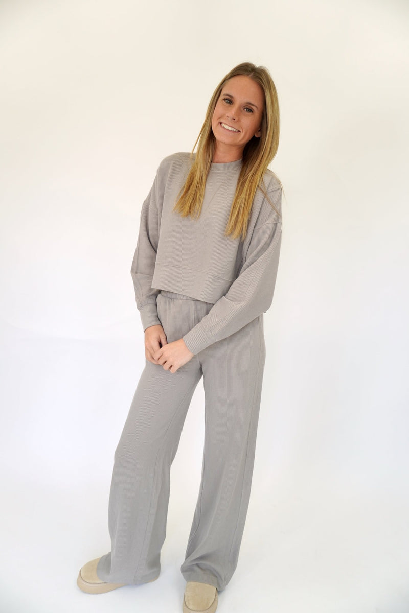 Taupe Ribbed Lounge Set - Anderson Ave boutique