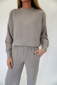 Taupe Ribbed Lounge Set - Anderson Ave boutique