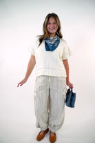 Taupe Striped Linen Blend Jogger Pant - Anderson Ave boutique
