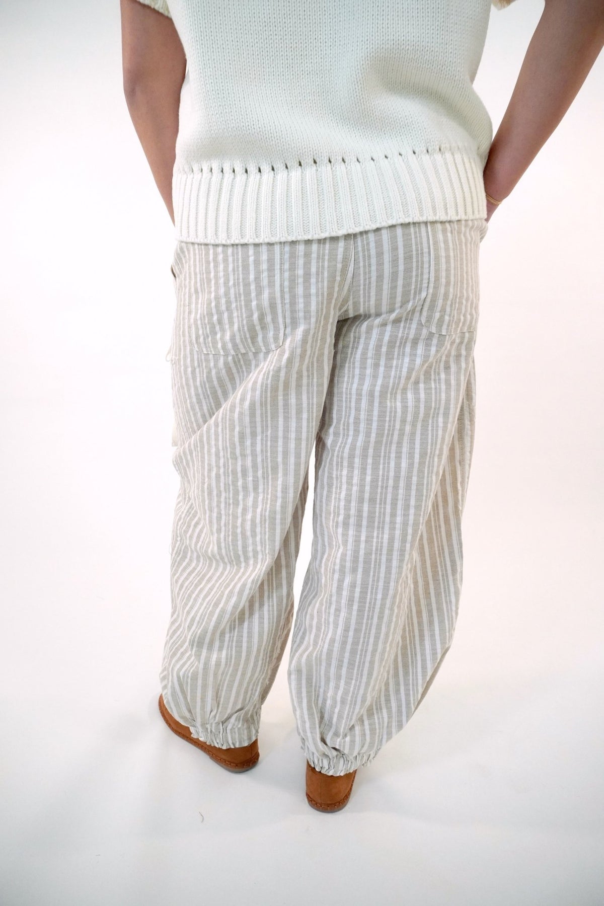 Taupe Striped Linen Blend Jogger Pant - Anderson Ave boutique