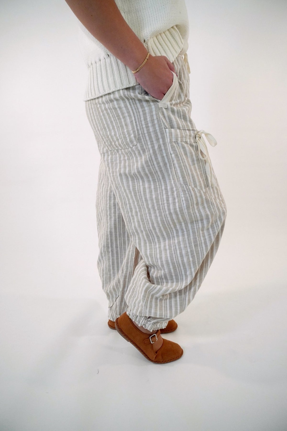 Taupe Striped Linen Blend Jogger Pant - Anderson Ave boutique