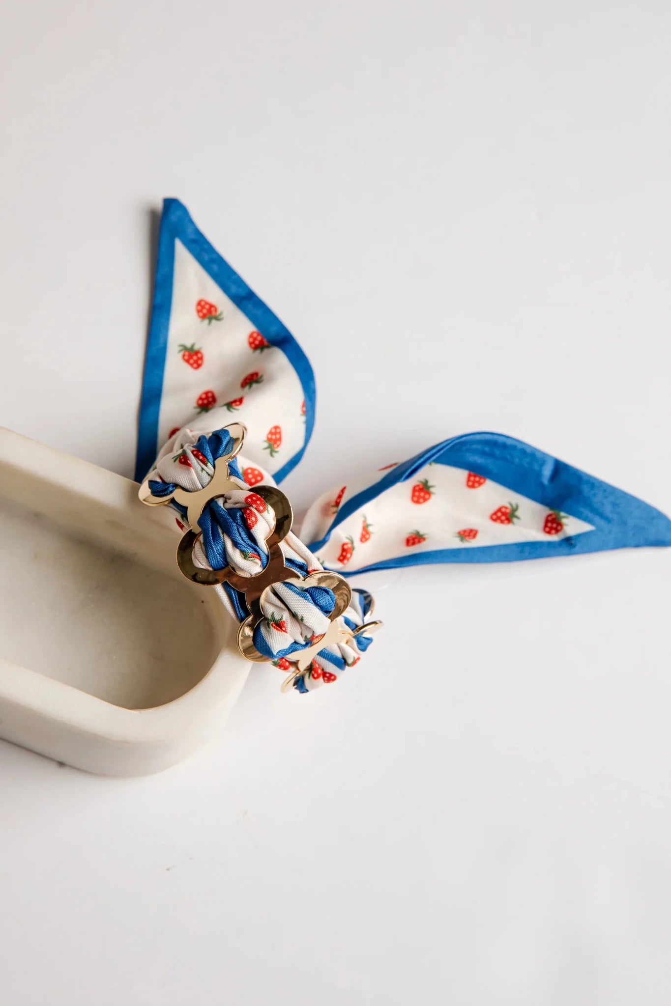 Teagan Strawberry Print Blue Scarf Bracelet - Anderson Ave boutique
