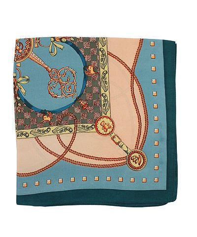 Teal and Blush Chain Print Satin Square Scarf - Anderson Ave boutique