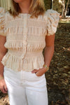 Textured Button Front Blouse Top - Cream - Anderson Ave boutique