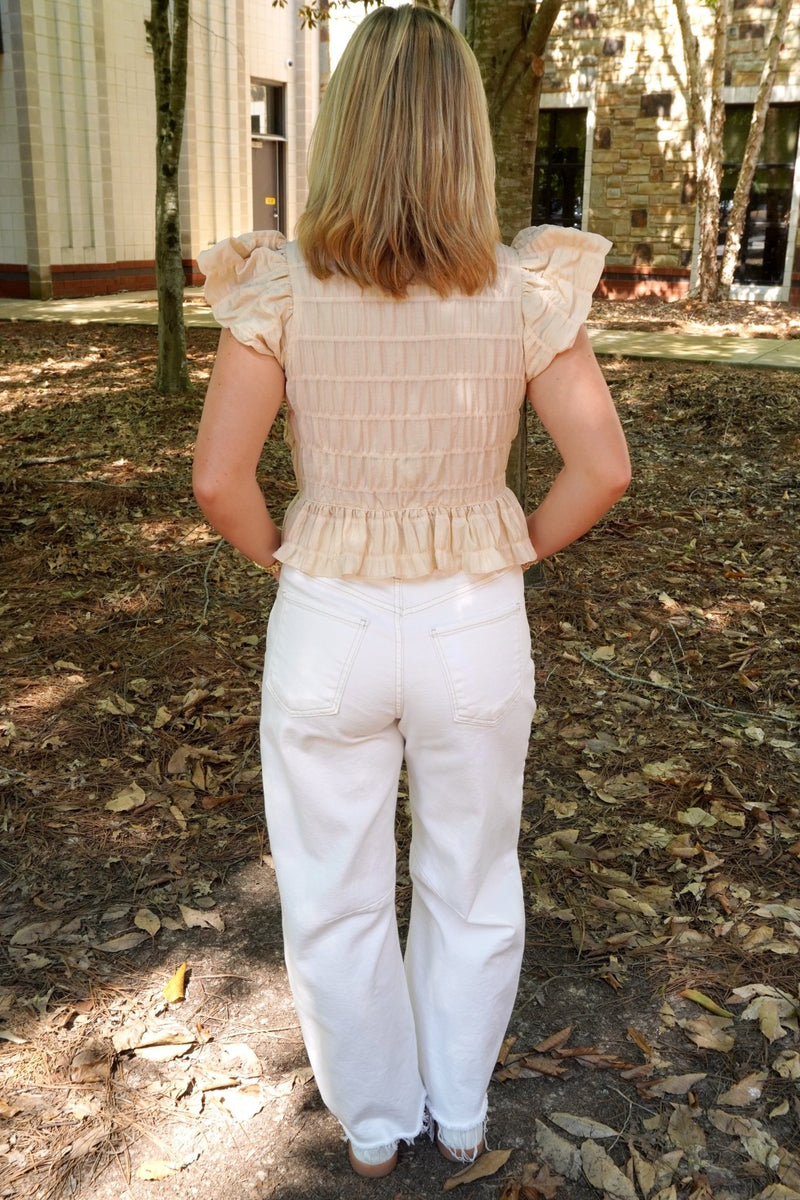Textured Button Front Blouse Top - Cream - Anderson Ave boutique