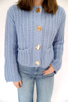 The Charlotte Dusty Blue Gold Button Chunky Cardigan - Anderson Ave boutique
