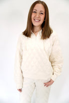 The Ellis Cream Quilted 3/4 Zip Pullover - Anderson Ave boutique