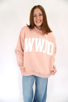 The Jesse Blush WWJD Mock Neck Sweatshirt - Anderson Ave boutique