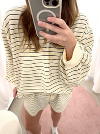 The Monroe Cream & Black Pinstripe Lounge Set - Anderson Ave boutique