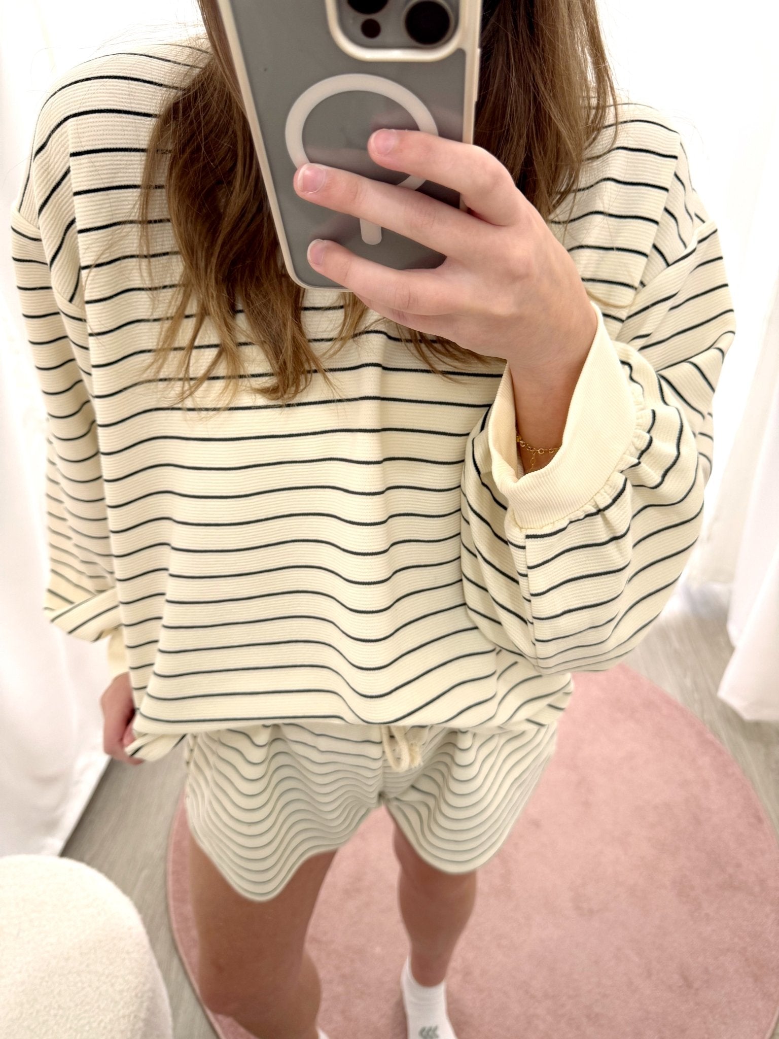 The Monroe Cream & Black Pinstripe Lounge Set - Anderson Ave boutique