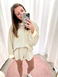 The Monroe Cream & Black Pinstripe Lounge Set - Anderson Ave boutique