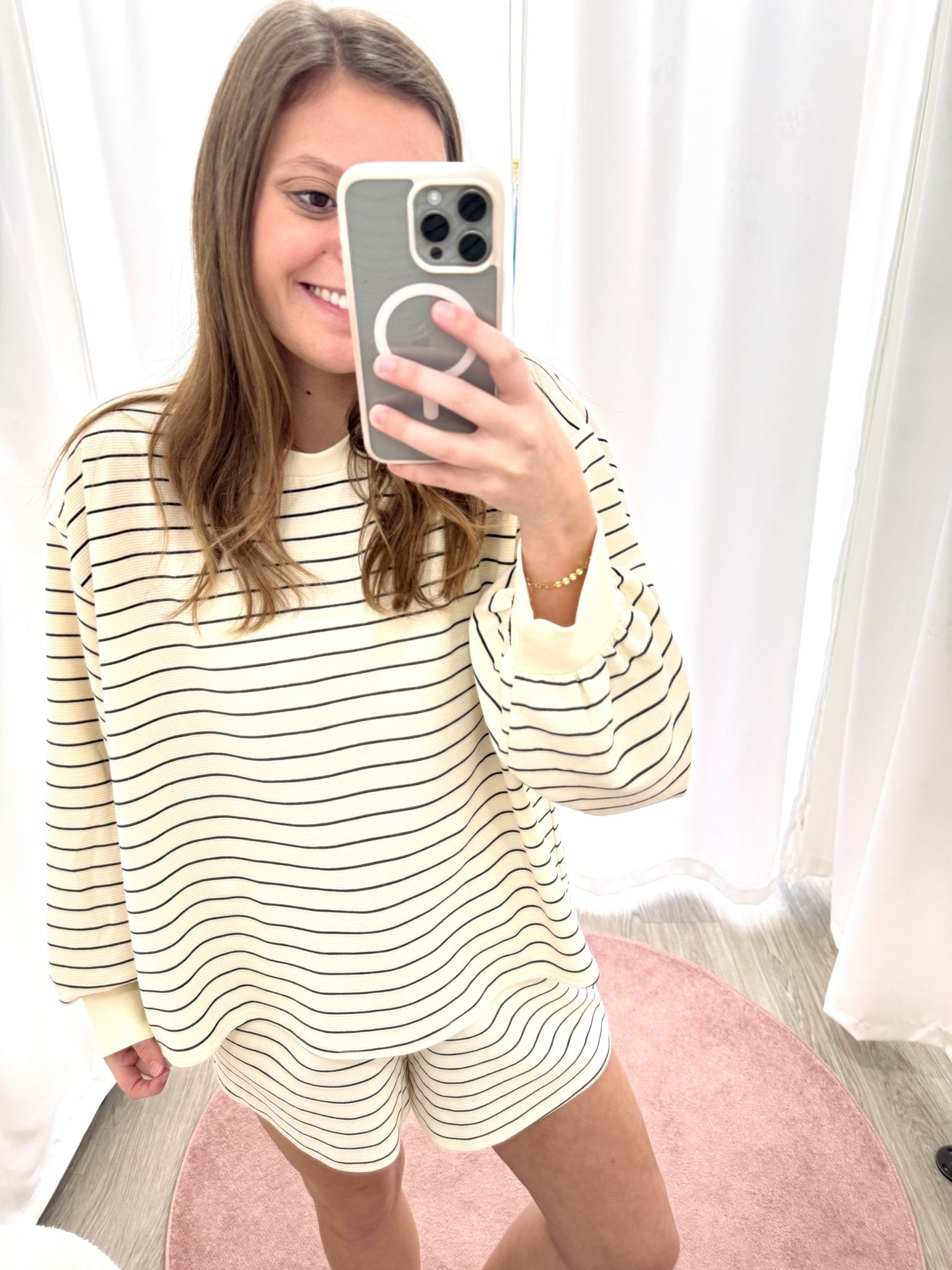 The Monroe Cream & Black Pinstripe Lounge Set - Anderson Ave boutique