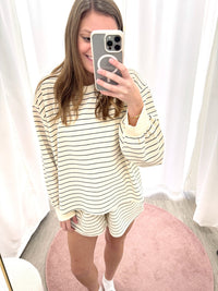 The Monroe Cream & Black Pinstripe Lounge Set - Anderson Ave boutique