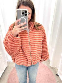 The Rowan Clay Stripe Plush Zip - Up Jacket - Anderson Ave boutique