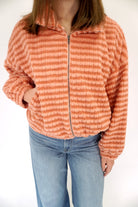 The Rowan Clay Stripe Plush Zip - Up Jacket - Anderson Ave boutique