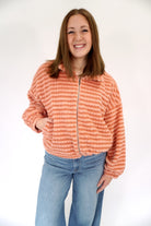 The Rowan Clay Stripe Plush Zip - Up Jacket - Anderson Ave boutique