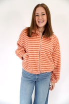 The Rowan Clay Stripe Plush Zip - Up Jacket - Anderson Ave boutique