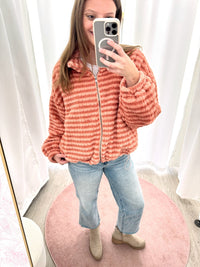 The Rowan Clay Stripe Plush Zip - Up Jacket - Anderson Ave boutique
