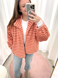 The Rowan Clay Stripe Plush Zip - Up Jacket - Anderson Ave boutique
