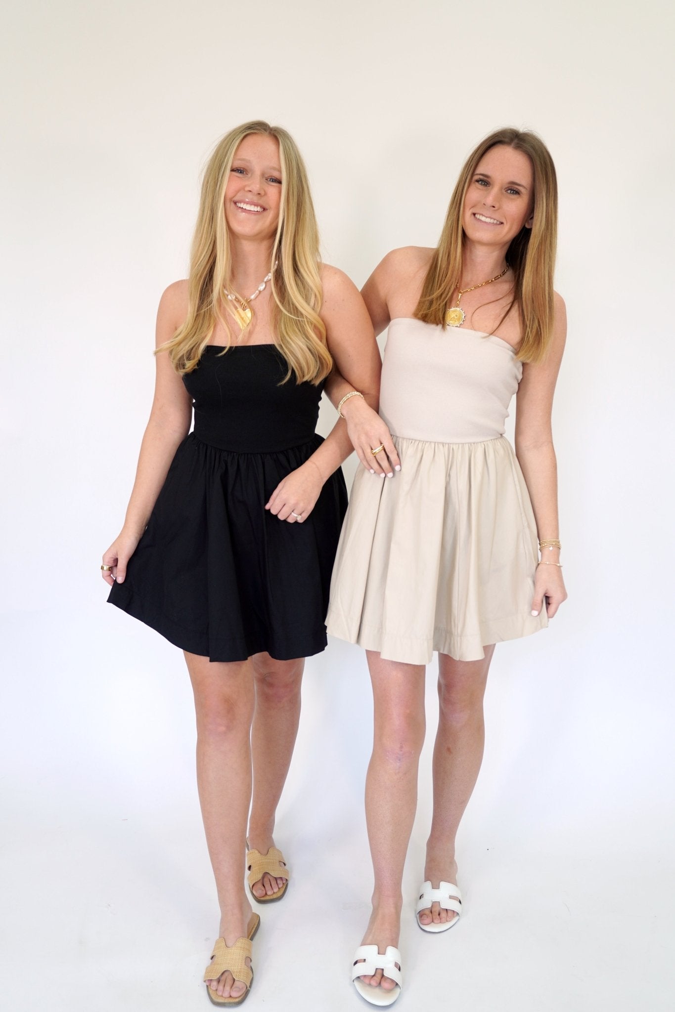 The Selena Mixed Media Taupe Fit & Flare Mini Dress - Anderson Ave boutique