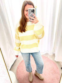 The Soleil Cream & Butter Yellow Striped Chunky Sweater - Anderson Ave boutique