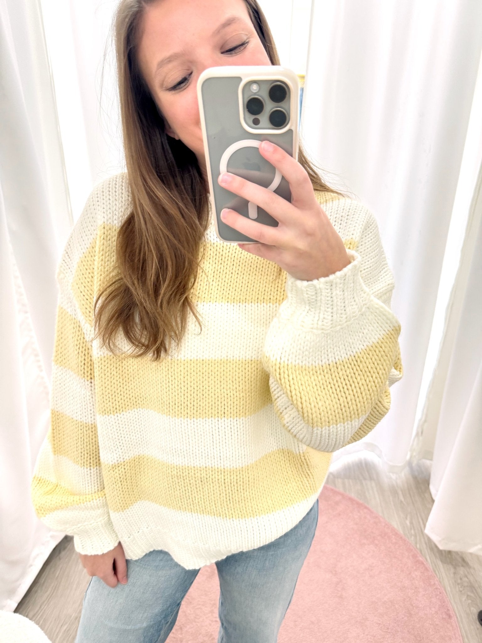 The Soleil Cream & Butter Yellow Striped Chunky Sweater - Anderson Ave boutique