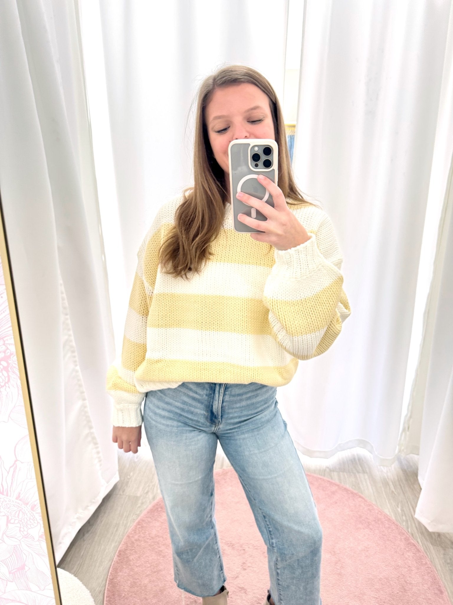 The Soleil Cream & Butter Yellow Striped Chunky Sweater - Anderson Ave boutique