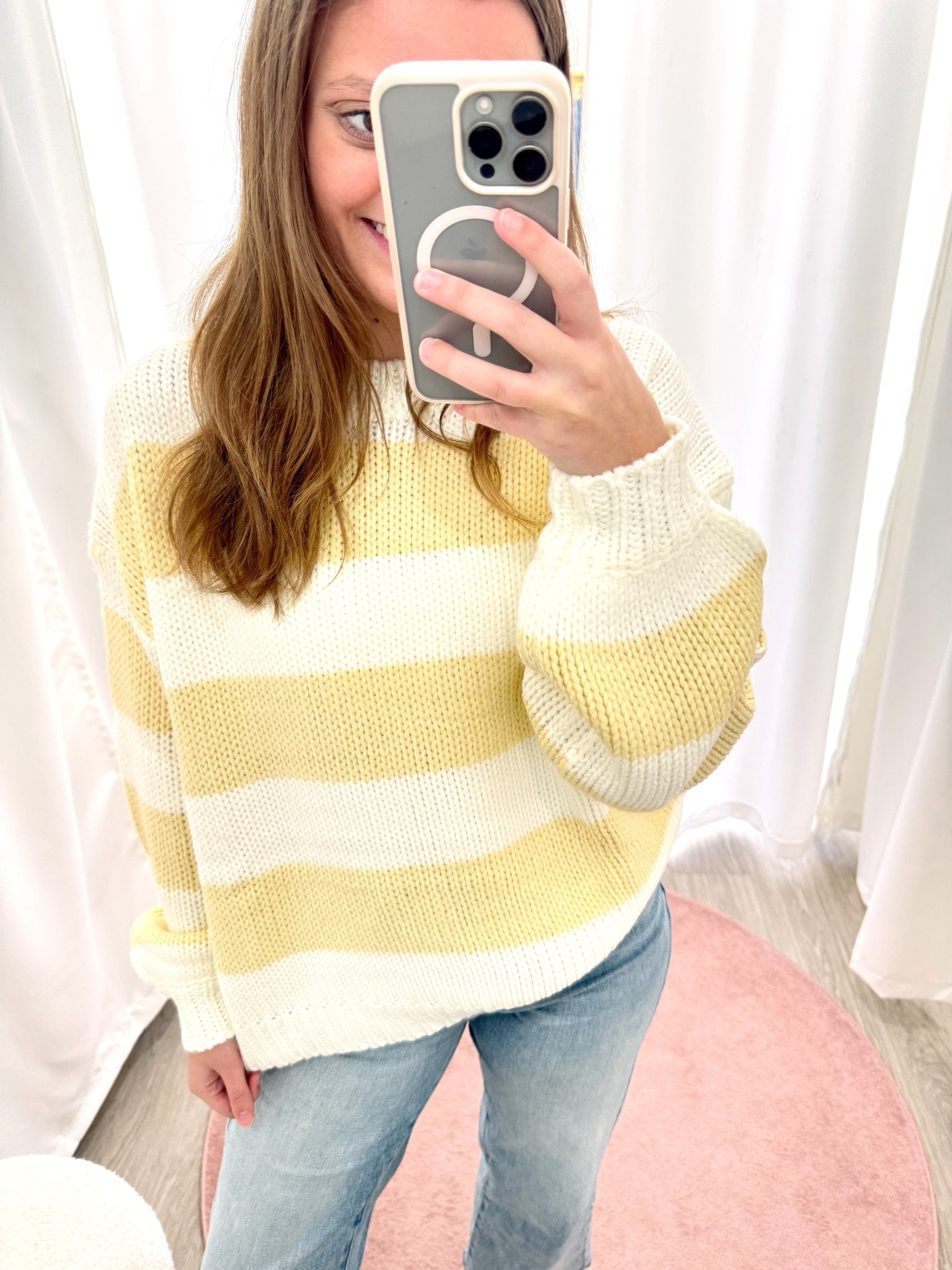 The Soleil Cream & Butter Yellow Striped Chunky Sweater - Anderson Ave boutique