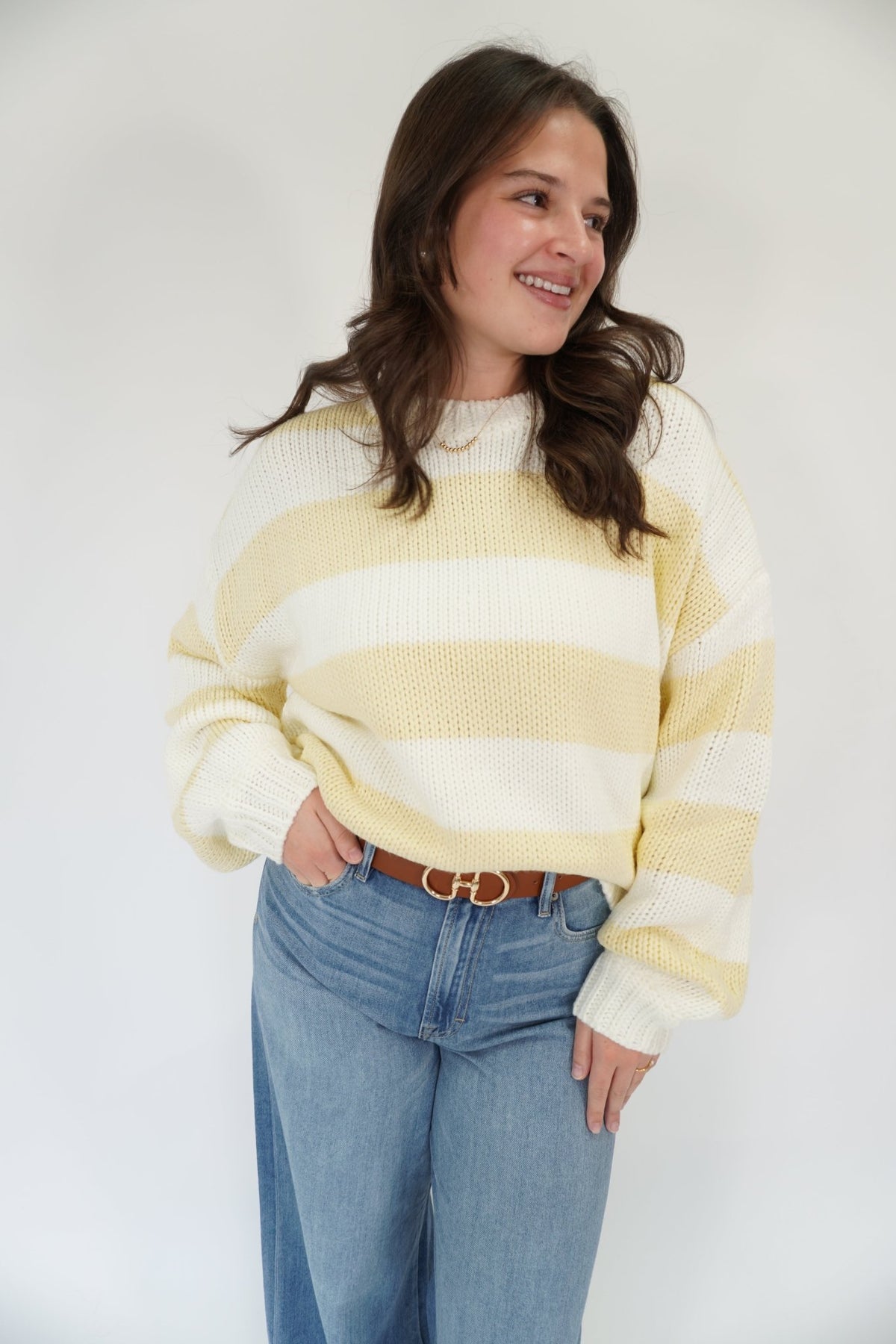 The Soleil Cream & Butter Yellow Striped Chunky Sweater - Anderson Ave boutique