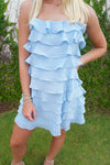 Tiered Ruffle Mini Dress – Light Blue - Anderson Ave boutique
