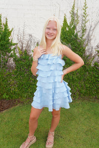 Tiered Ruffle Mini Dress – Light Blue - Anderson Ave boutique